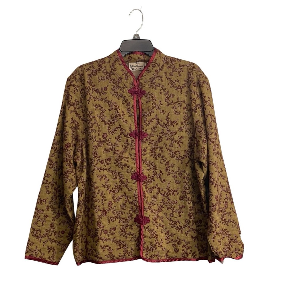 Vtg New Direction XL Blazer Jacket Asian Inspired Mandarin Collar Knot Closure